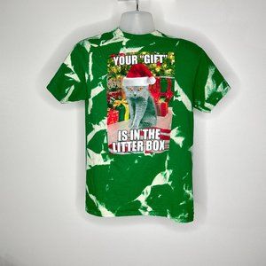 Cat Christmas green men's acid wash short sleeve shirt